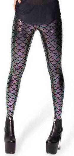 Novelty Fish Scale Shine Green women leggings Mermaid leggings punk pants Plus Size