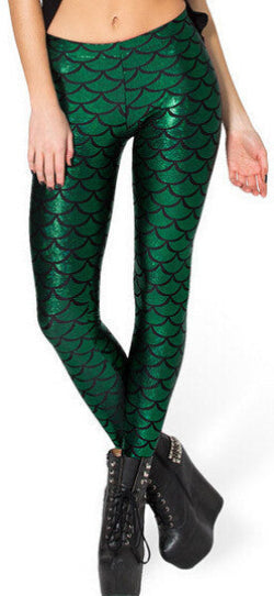 Novelty Fish Scale Shine Green women leggings Mermaid leggings punk pants Plus Size
