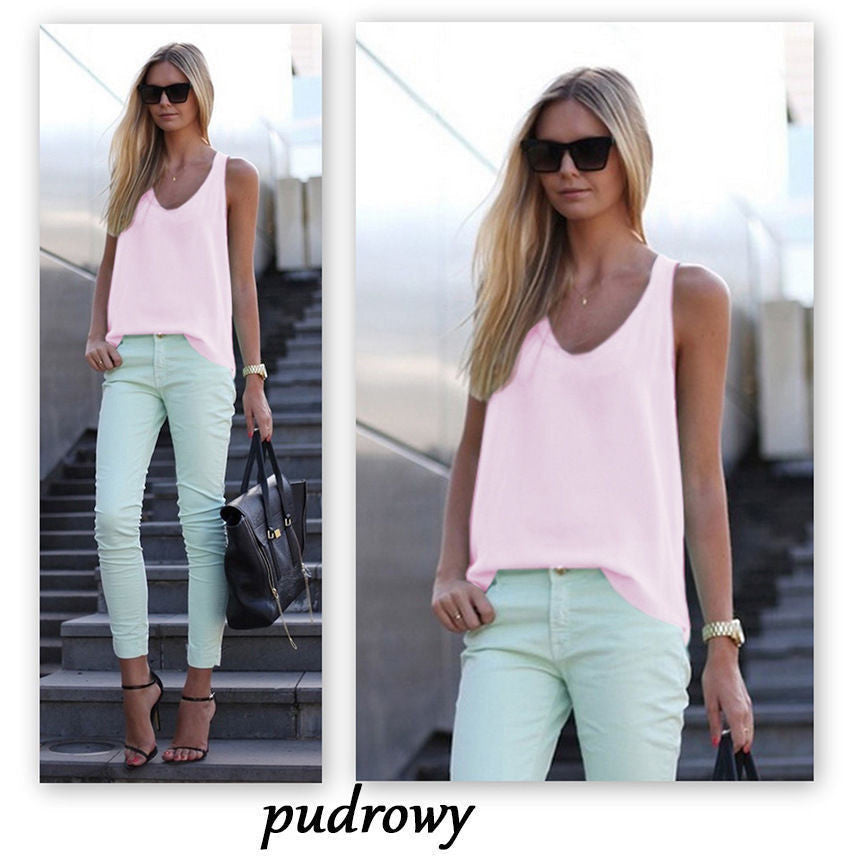 Online discount shop Australia - Fashion Spagetti Strap Vest Tank Top Sexy Womens Chiffon Sleeveless t-shirts Plus Size Camis T Shirt LJ3943E