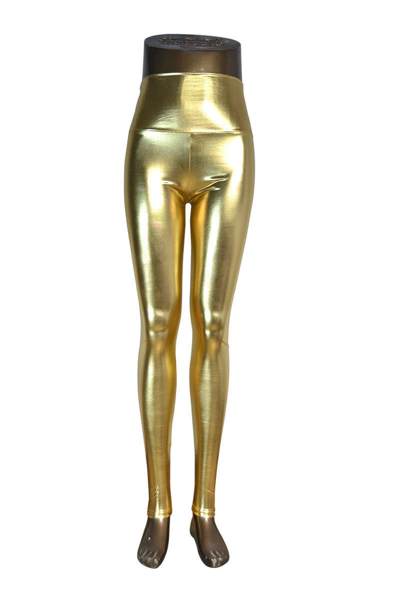 Plus Size High waist Shiny Wet Liquid Look PU Faux Leather Metallic Stretch Leggings Pants S/M/L/XL