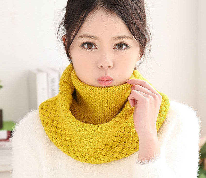 knitted scarf women Fashion Pure neck Woolen Scarf Autumn Winter Scarf Women Warm shawls 2 Circle Cable Knit Long Ring Scarf - CelebritystyleFashion.com.au online clothing shop australia