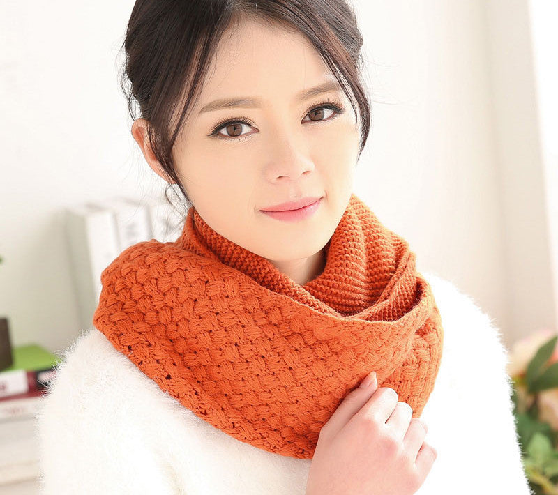 knitted scarf women Fashion Pure neck Woolen Scarf Autumn Winter Scarf Women Warm shawls 2 Circle Cable Knit Long Ring Scarf - CelebritystyleFashion.com.au online clothing shop australia