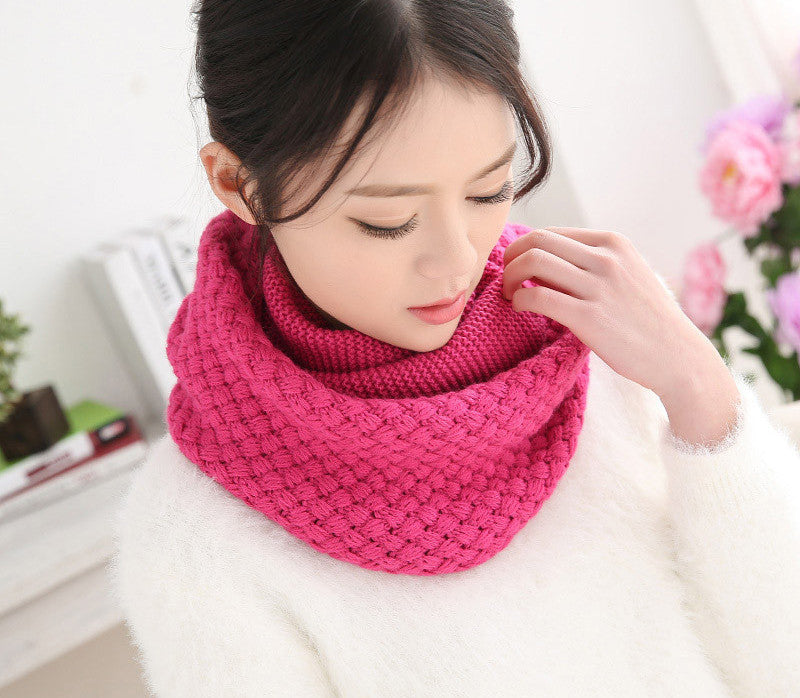 knitted scarf women Fashion Pure neck Woolen Scarf Autumn Winter Scarf Women Warm shawls 2 Circle Cable Knit Long Ring Scarf - CelebritystyleFashion.com.au online clothing shop australia