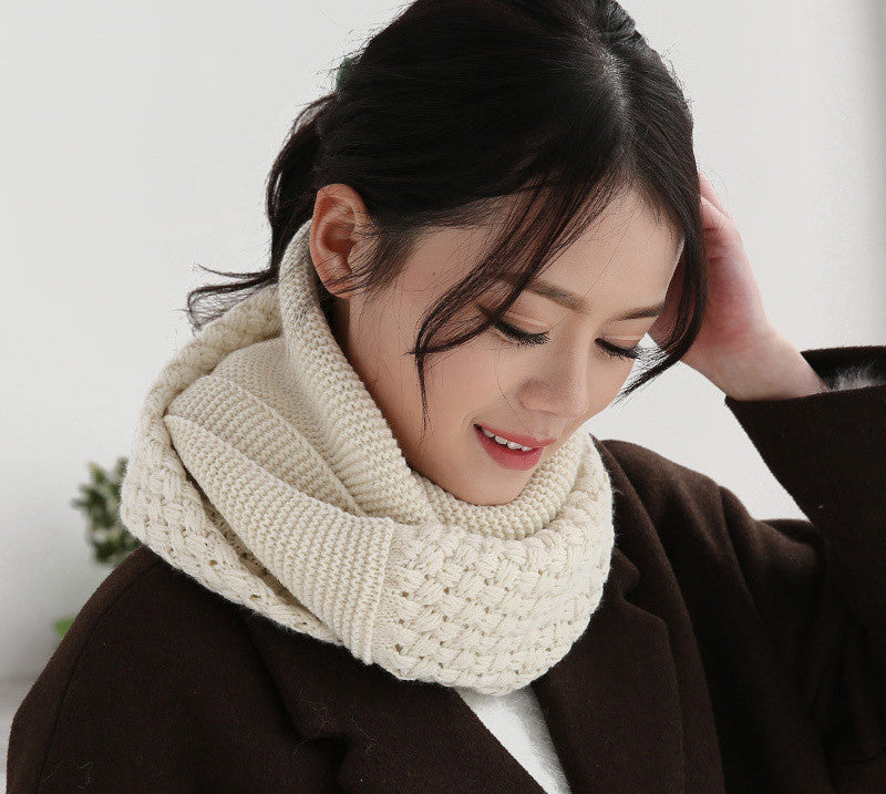 knitted scarf women Fashion Pure neck Woolen Scarf Autumn Winter Scarf Women Warm shawls 2 Circle Cable Knit Long Ring Scarf - CelebritystyleFashion.com.au online clothing shop australia