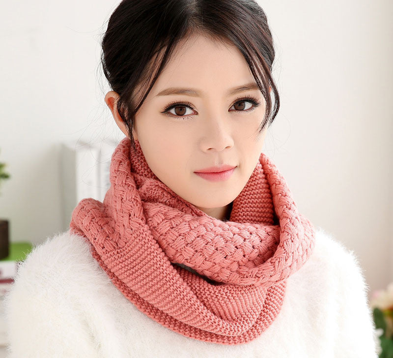 knitted scarf women Fashion Pure neck Woolen Scarf Autumn Winter Scarf Women Warm shawls 2 Circle Cable Knit Long Ring Scarf - CelebritystyleFashion.com.au online clothing shop australia