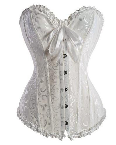 Women Lace up Ribbon Lingerie Bustiers Black Embroidered Satin Overbust Corset + Thong Bustiers Corcelet Plus Size S-6XL