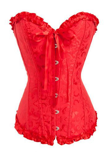 Women Lace up Ribbon Lingerie Bustiers Black Embroidered Satin Overbust Corset + Thong Bustiers Corcelet Plus Size S-6XL