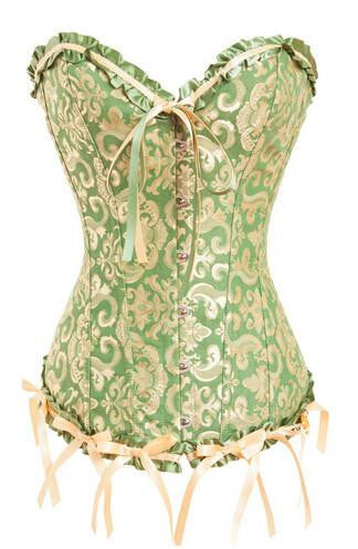Women Lace up Ribbon Lingerie Bustiers Black Embroidered Satin Overbust Corset + Thong Bustiers Corcelet Plus Size S-6XL