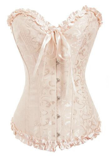 Women Lace up Ribbon Lingerie Bustiers Black Embroidered Satin Overbust Corset + Thong Bustiers Corcelet Plus Size S-6XL