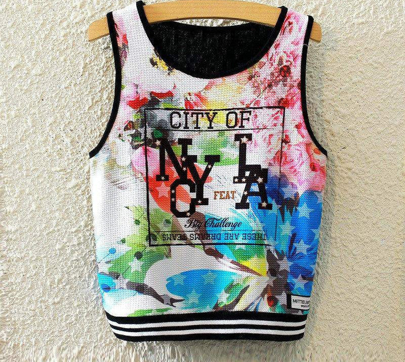 Fashion Women Sleeveless Sky Print Crop Top Cropped Tops Casual Top Fitness Women Vest Tank Tops - CelebritystyleFashion.com.au online clothing shop australia