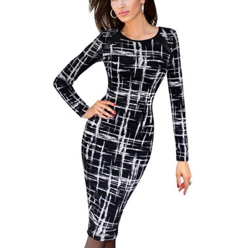 Summer Fashion Women's O-Neck Long Sleeve Bandage Bodycon Evening Party Tube Dress T9