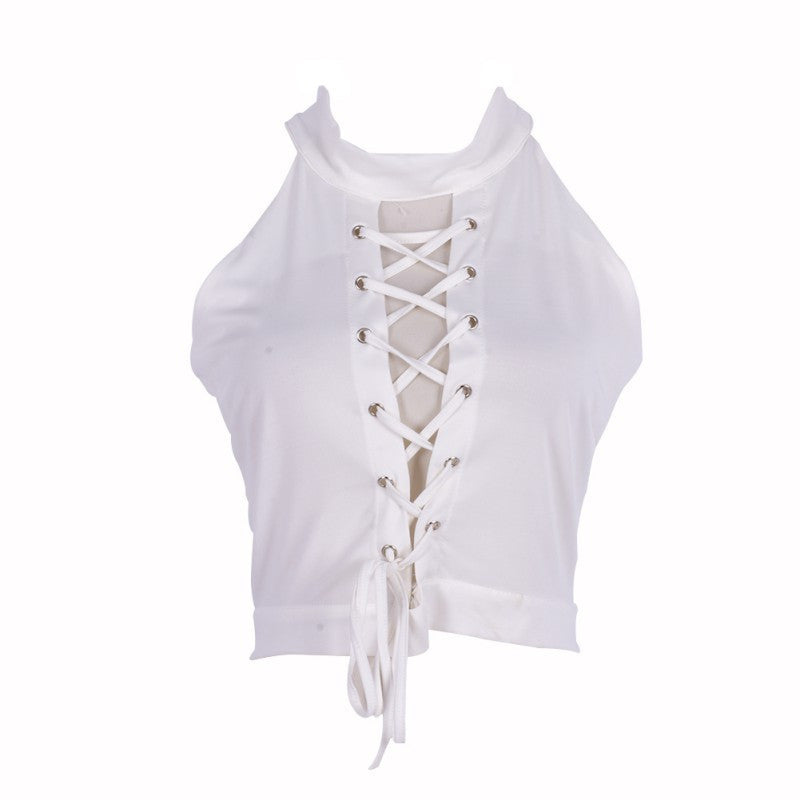 Lace Up Tie Front Stretch Crop Tops Sexy Women Bandage Shirt Seeveless Womens Halter Ladies Shirts Clothes - CelebritystyleFashion.com.au online clothing shop australia