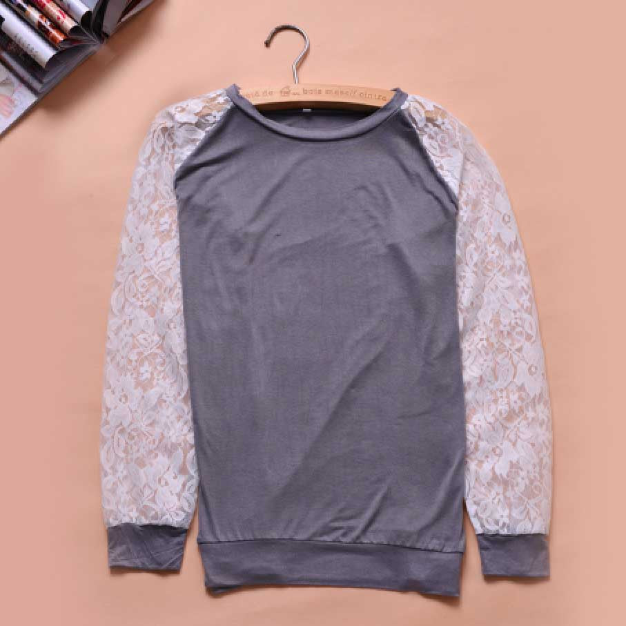Online discount shop Australia - Lace Blouse Shirt female Long Sleeve Blouse Shirt Blouse Shirt Tops Solid O Neck Casual clothing
