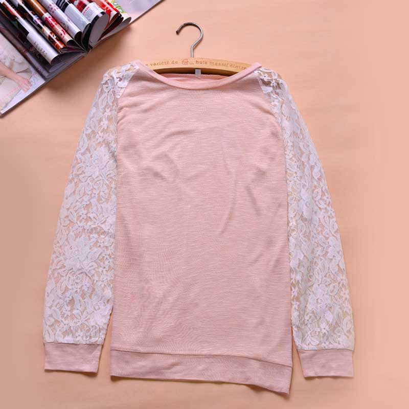 Online discount shop Australia - Lace Blouse Shirt female Long Sleeve Blouse Shirt Blouse Shirt Tops Solid O Neck Casual clothing