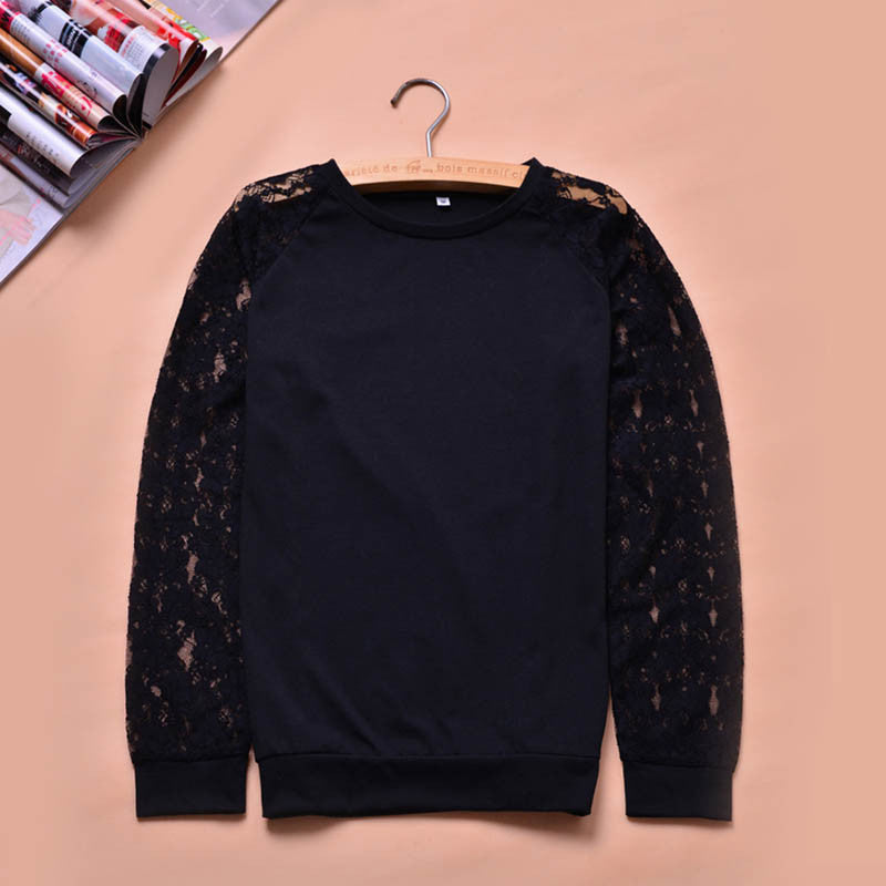 Online discount shop Australia - Lace Blouse Shirt female Long Sleeve Blouse Shirt Blouse Shirt Tops Solid O Neck Casual clothing