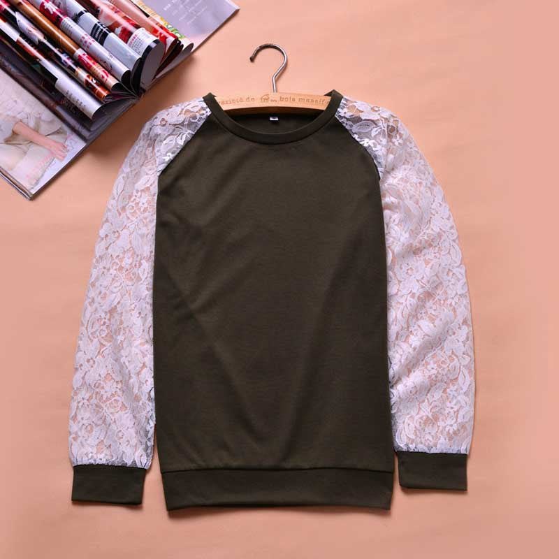 Online discount shop Australia - Lace Blouse Shirt female Long Sleeve Blouse Shirt Blouse Shirt Tops Solid O Neck Casual clothing