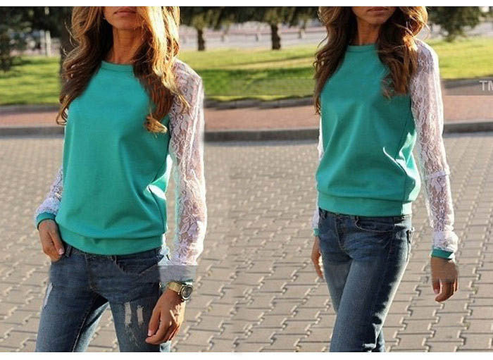 Online discount shop Australia - Lace Blouse Shirt female Long Sleeve Blouse Shirt Blouse Shirt Tops Solid O Neck Casual clothing