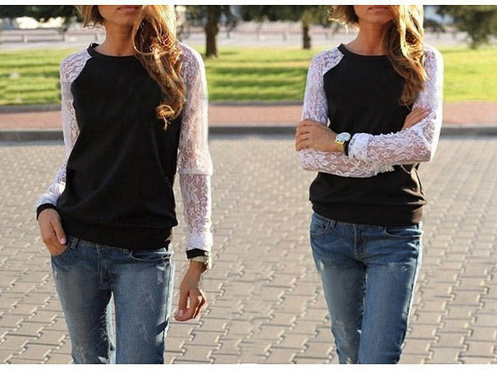 Online discount shop Australia - Lace Blouse Shirt female Long Sleeve Blouse Shirt Blouse Shirt Tops Solid O Neck Casual clothing