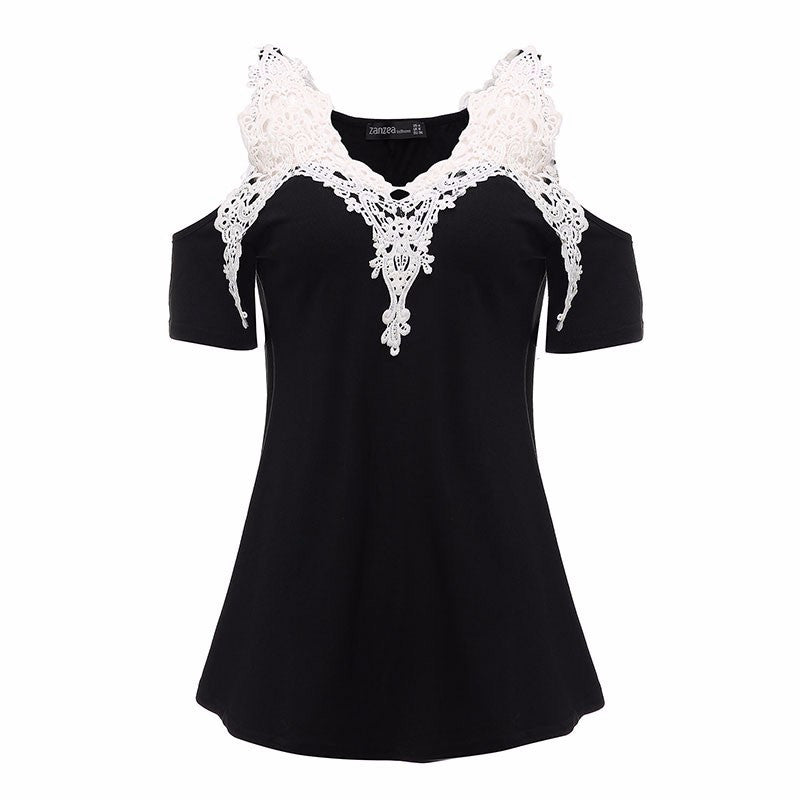 Online discount shop Australia - Lace Patchwork Blouse Women Casual Cotton Sexy Off Shoulder V Neck Shirt Ladies Long Sleeve Plus Size Tee Top