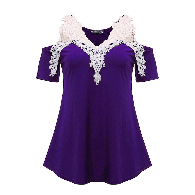 Online discount shop Australia - Lace Patchwork Blouse Women Casual Cotton Sexy Off Shoulder V Neck Shirt Ladies Long Sleeve Plus Size Tee Top