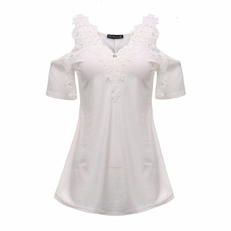 Online discount shop Australia - Lace Patchwork Blouse Women Casual Cotton Sexy Off Shoulder V Neck Shirt Ladies Long Sleeve Plus Size Tee Top