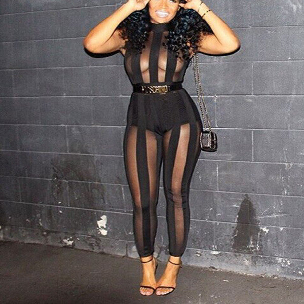 Online discount shop Australia - Fashion Rompers Women Jumpsuit Lace Bodysuit Playsuit Transparent Embroidery Jumpsuit Club plus size S-XL