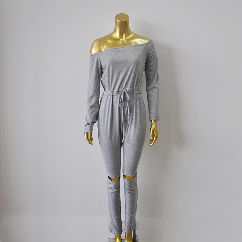 Women Long Sleeve Slash Neck Black Bodycon Elegant Jumpsuit Hollow Out Long Rompers Casual Playsit Overalls