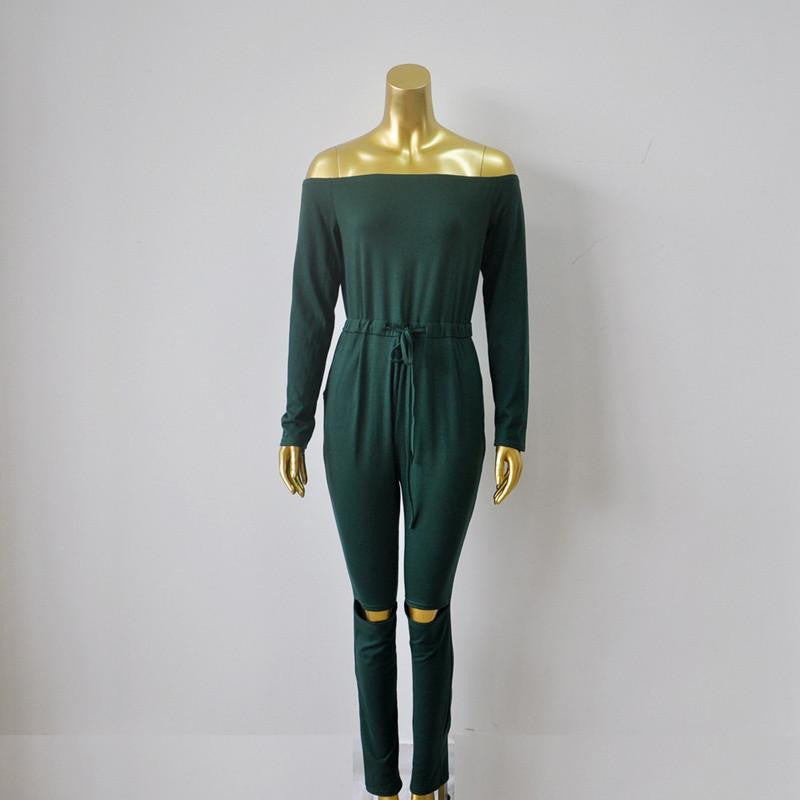 Women Long Sleeve Slash Neck Black Bodycon Elegant Jumpsuit Hollow Out Long Rompers Casual Playsit Overalls