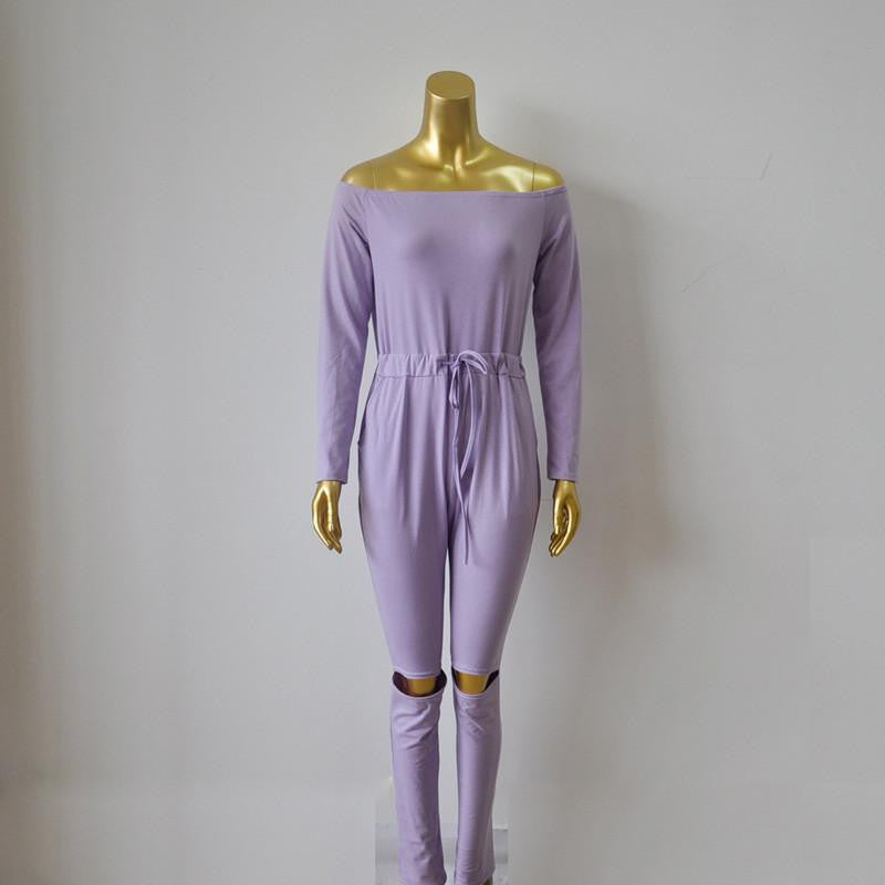 Women Long Sleeve Slash Neck Black Bodycon Elegant Jumpsuit Hollow Out Long Rompers Casual Playsit Overalls