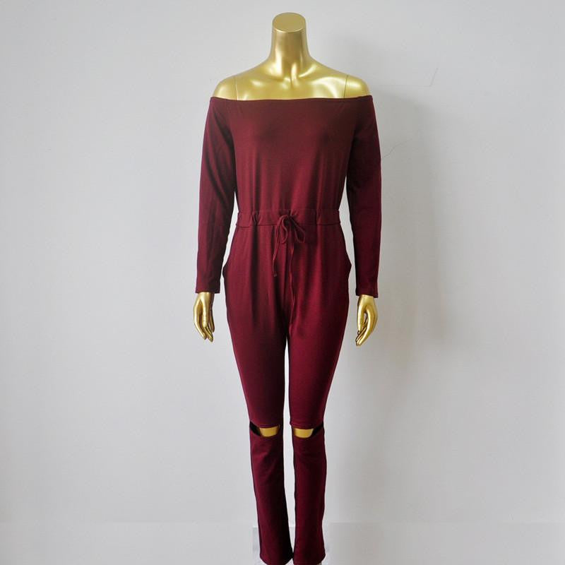Women Long Sleeve Slash Neck Black Bodycon Elegant Jumpsuit Hollow Out Long Rompers Casual Playsit Overalls