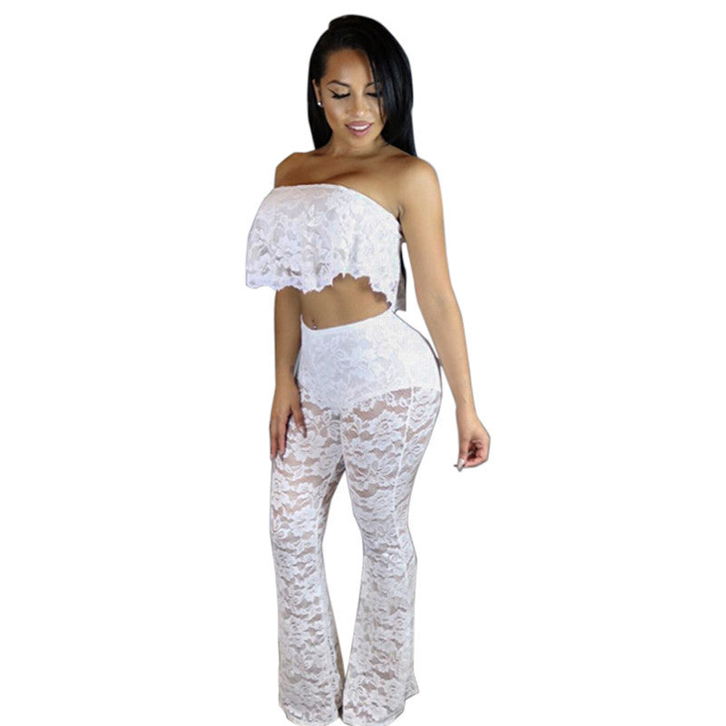Lace Bodysuit Women Transparent Mesh Embroidery Bodysuit crop top Jumpsuit Club two pieces jumpsuit