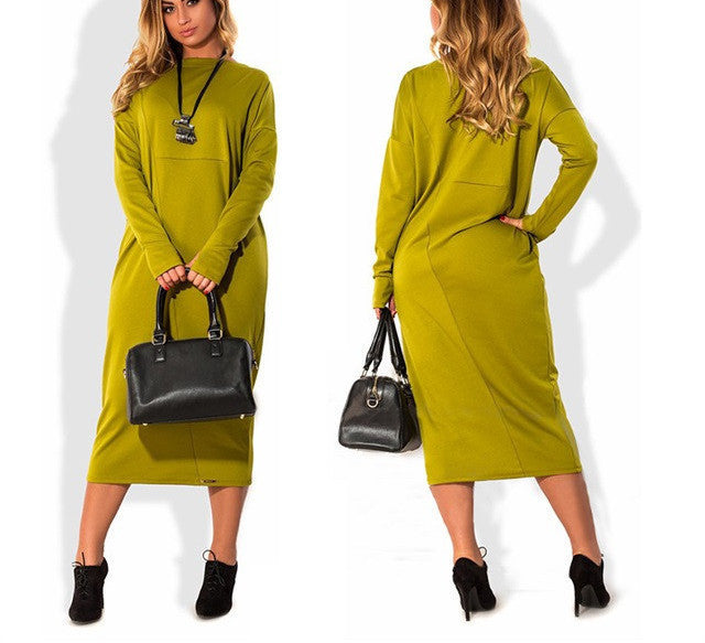 Online discount shop Australia - fashionable plus size casual women dress autumn winter solid Knee-Length Dresses big sizes women Long sleeve loose dress