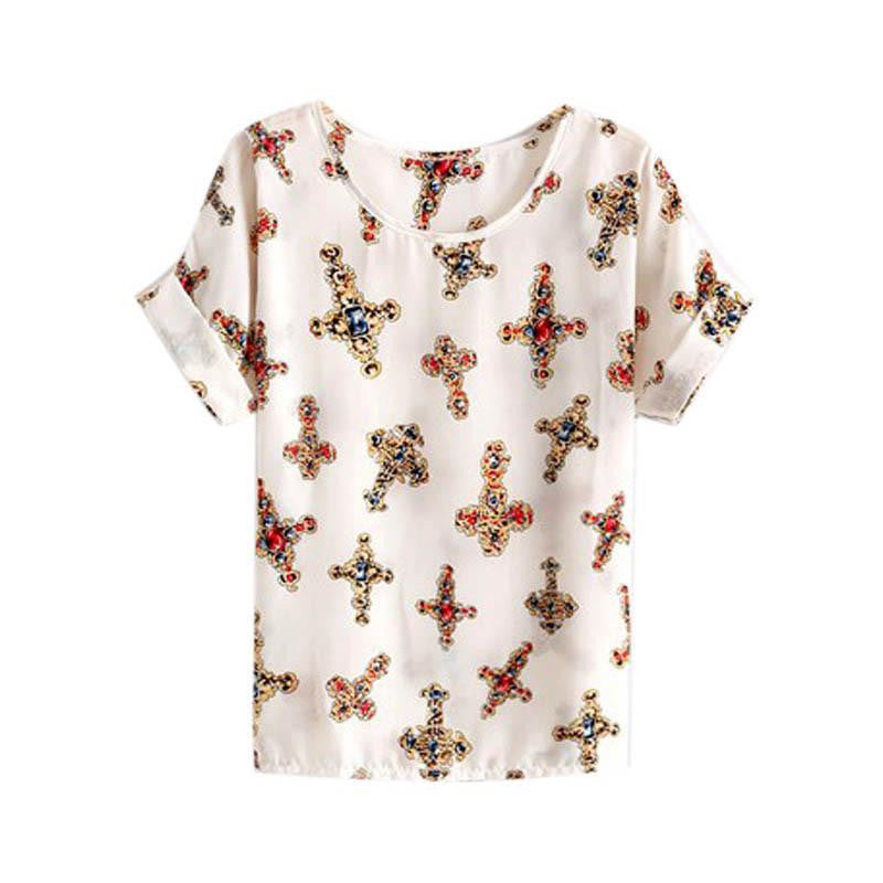 Women Chiffon Loose Short Sleeve T Shirts Tops Striped Heart Lip