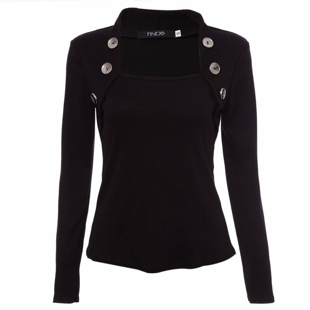 Women t-Shirt Tops Fall Tee shirt Buttons Long Sleeve Ladies Shirts Knitted for Women Black Plus Size