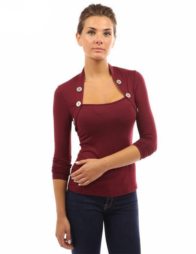 Women t-Shirt Tops Fall Tee shirt Buttons Long Sleeve Ladies Shirts Knitted for Women Black Plus Size