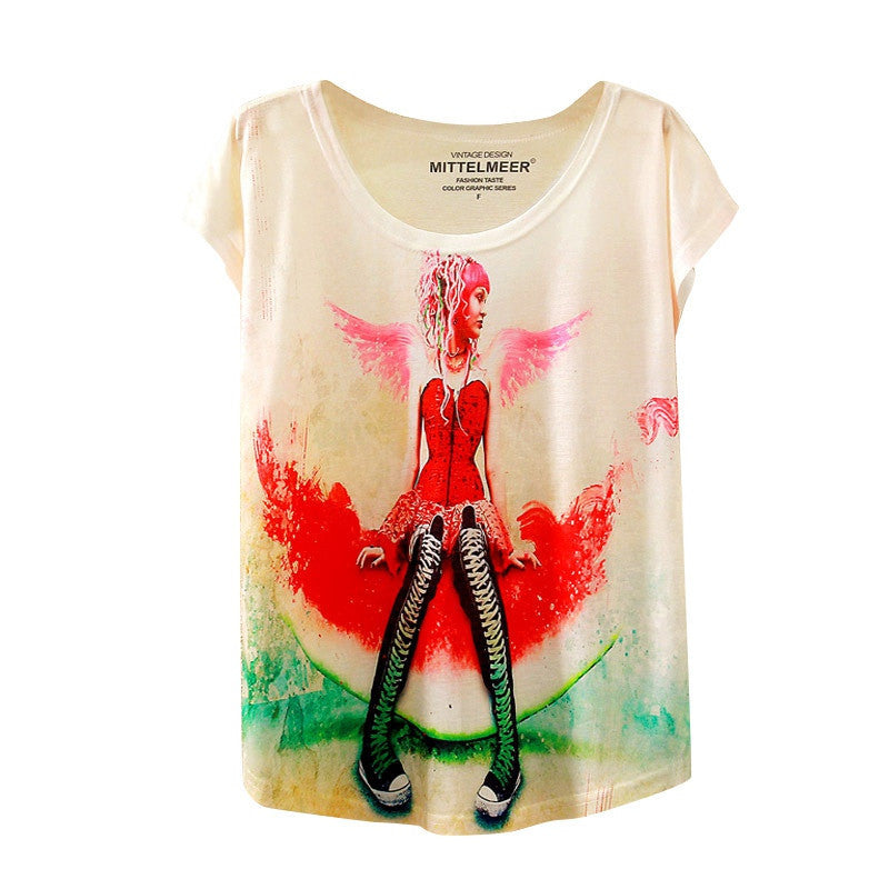 Online discount shop Australia - Brand New Fashion  Animal Cat Print Shirt O-Neck Short Sleeve T Shirt Women Tops White T-shirt