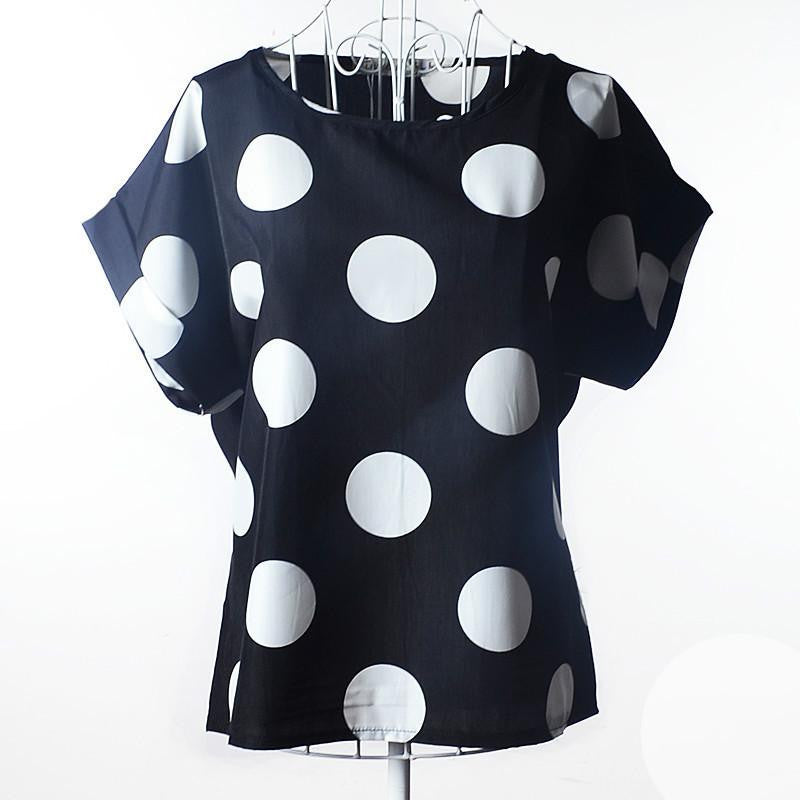 Womens Bird Print Heart Design Geometric Polka Dot Cute Loose Chiffon Short Sleeve Top