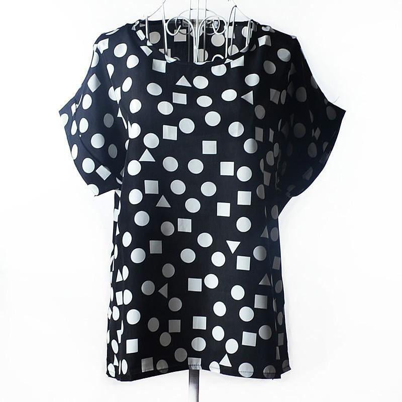 Womens Bird Print Heart Design Geometric Polka Dot Cute Loose Chiffon Short Sleeve Top