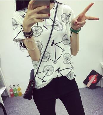 Women's T-shirt Fashion Bicycles Printed T-shirt Round Neck Short-sleeved Bottoming