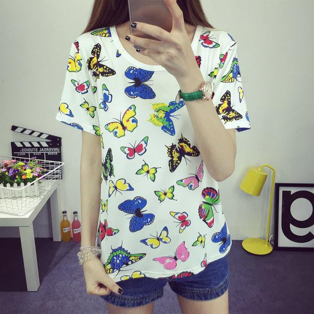 Women's T-shirt Fashion Bicycles Printed T-shirt Round Neck Short-sleeved Bottoming