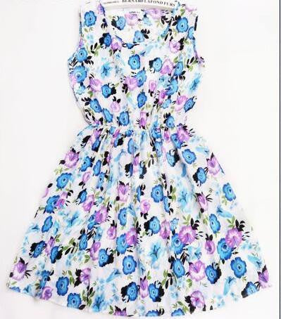 Summer Women dress Brand Casual Print Sleeveless Chiffon stripe floral print Elastic Waist Bohemian Beach Dresses