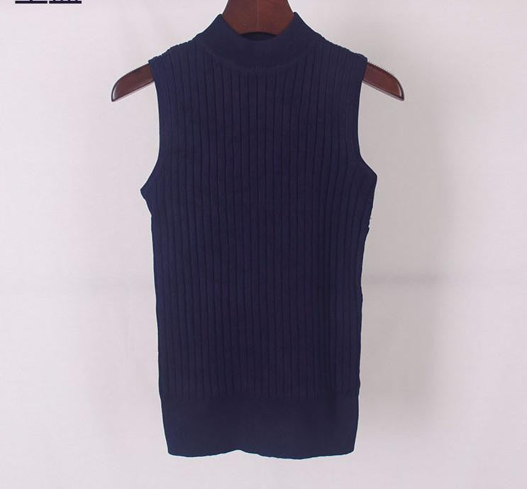 Online discount shop Australia - High Quality   Women Top Clothing Turtleneck Sleeveless T-shirt Slim Knitted Vest Women Short Knitwear WS-088