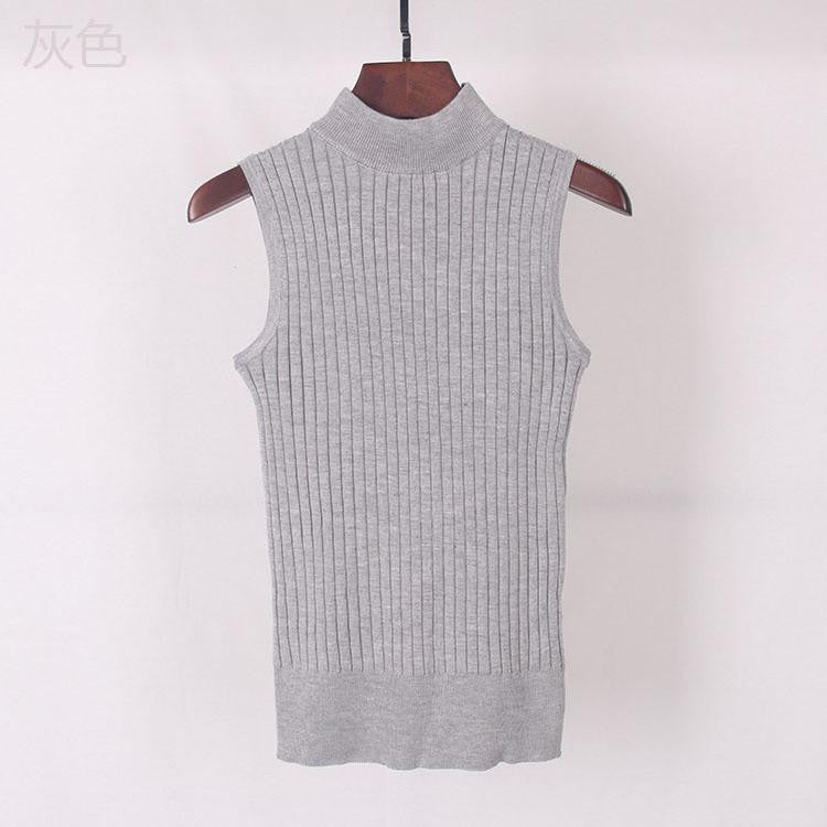 Online discount shop Australia - High Quality   Women Top Clothing Turtleneck Sleeveless T-shirt Slim Knitted Vest Women Short Knitwear WS-088