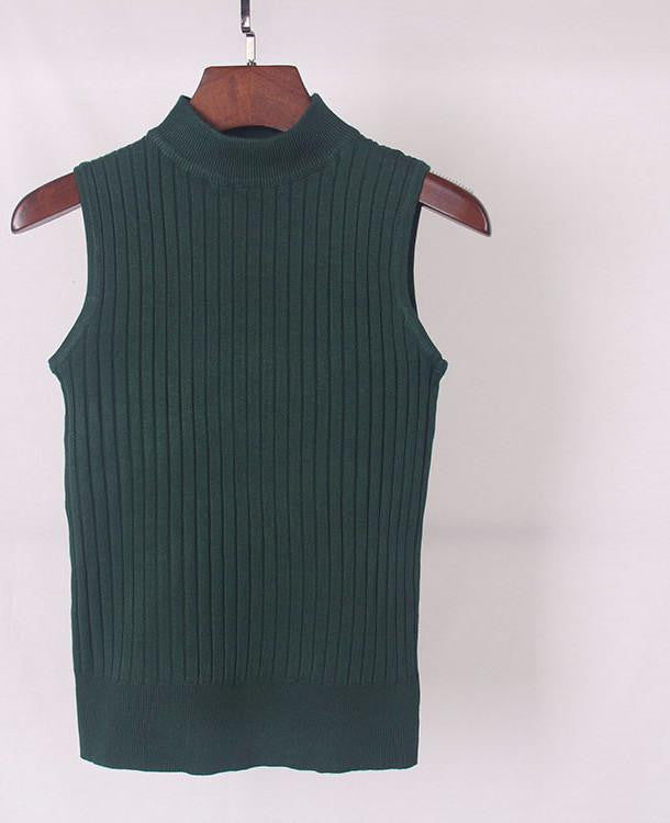 Online discount shop Australia - High Quality   Women Top Clothing Turtleneck Sleeveless T-shirt Slim Knitted Vest Women Short Knitwear WS-088