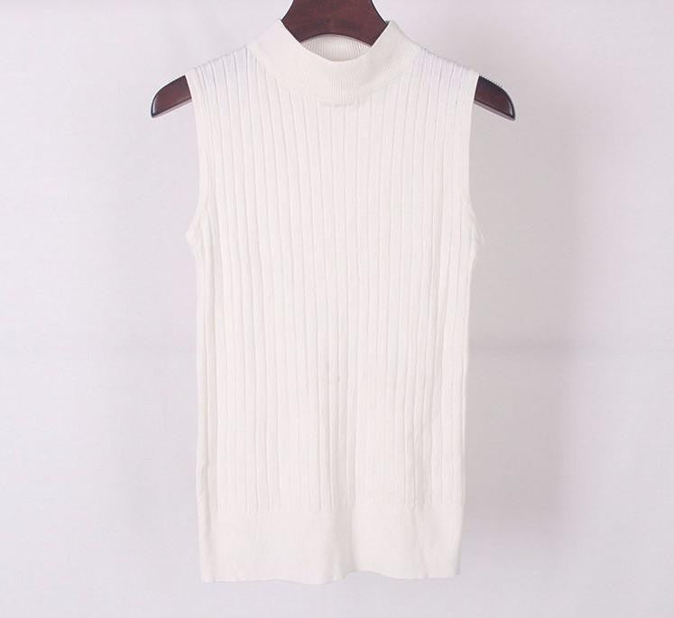 Online discount shop Australia - High Quality   Women Top Clothing Turtleneck Sleeveless T-shirt Slim Knitted Vest Women Short Knitwear WS-088