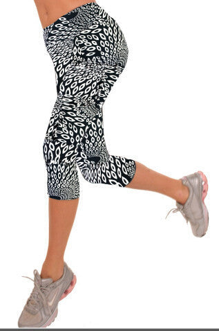 Online discount shop Australia - Floral Printing Capris Leggings Lady's Casual Stretched Pants Elastic Cropped Leggings RL156