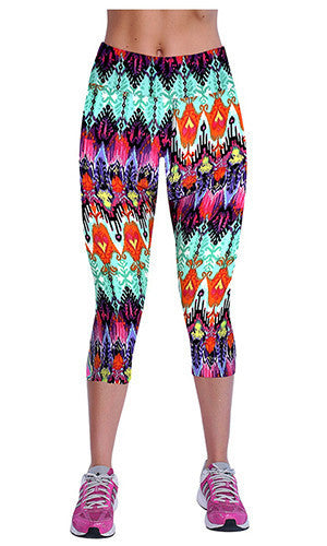 Online discount shop Australia - Floral Printing Capris Leggings Lady's Casual Stretched Pants Elastic Cropped Leggings RL156