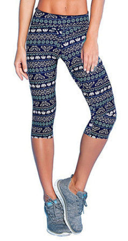 Online discount shop Australia - Floral Printing Capris Leggings Lady's Casual Stretched Pants Elastic Cropped Leggings RL156