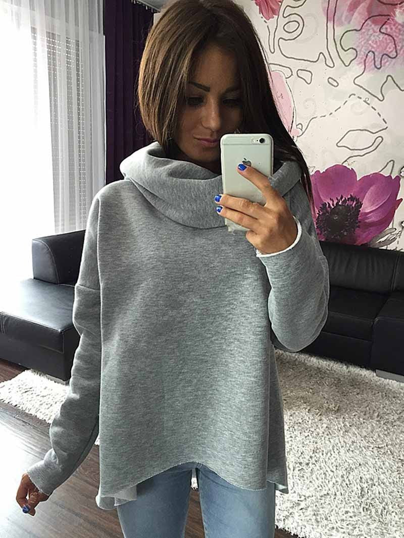 Women Hoodies Scarf Collar Long Sleeve Fashion Casual Style Sweatshirts