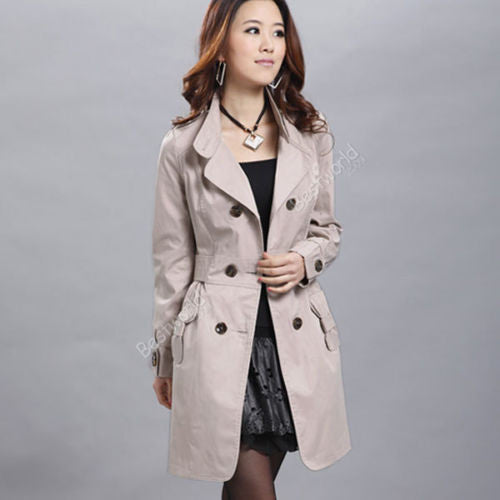 Online discount shop Australia - Fashion  Ladies Womens Pocket Slim Fit Double Breasted Trench Coat Outwear Female Overcoat